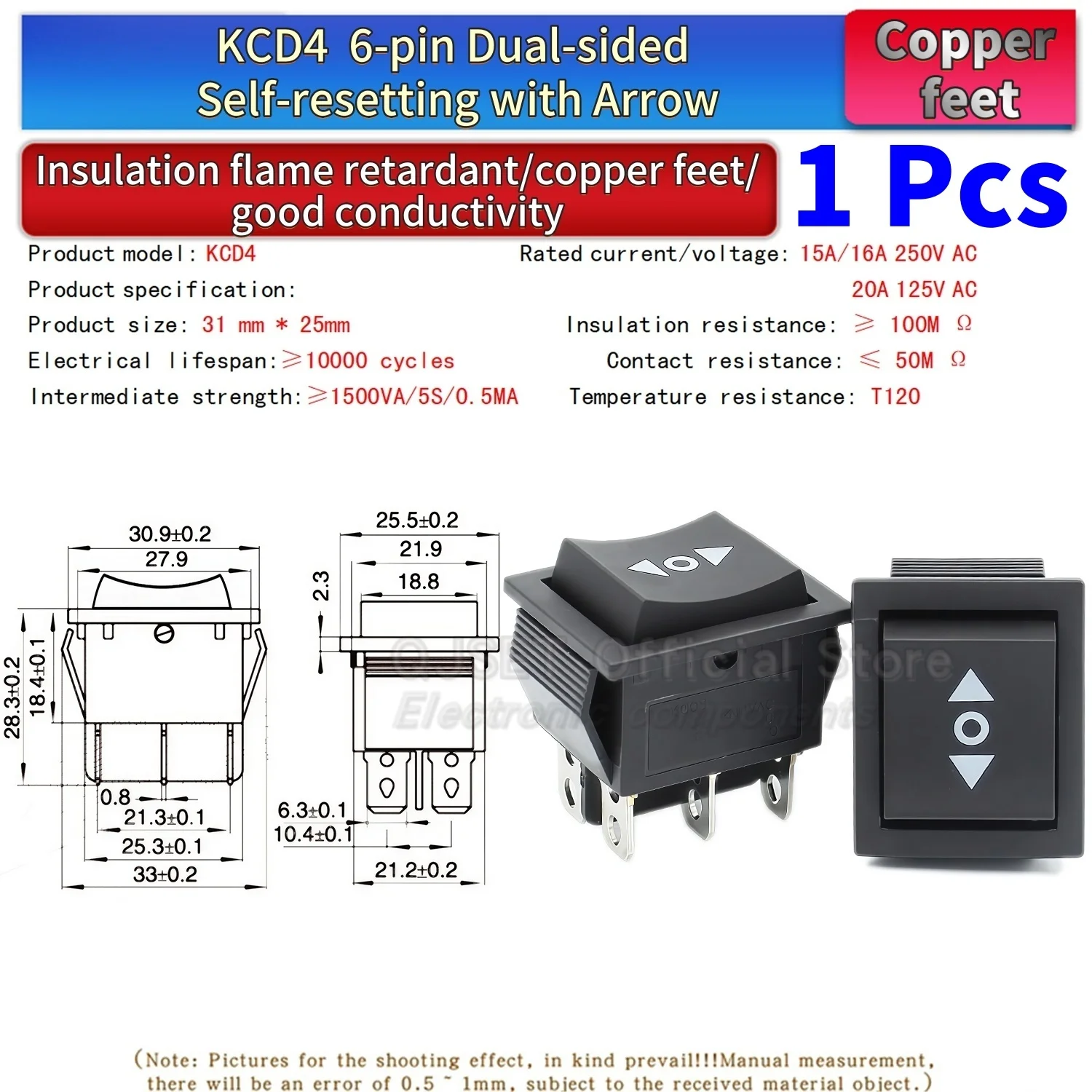 1 Stück KCD3/4/8 Dual 6-Pin/Dreifach 9-Pin 2/3-Gang Netzschalter, Rot/Grün Beleuchteter EIN-AUS-EIN Elektro-Wok-Schalter 15A 250V 20A – Detail 9