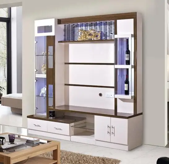 Living room cabinets White Black MDF tv unit corner glass tv stand wood