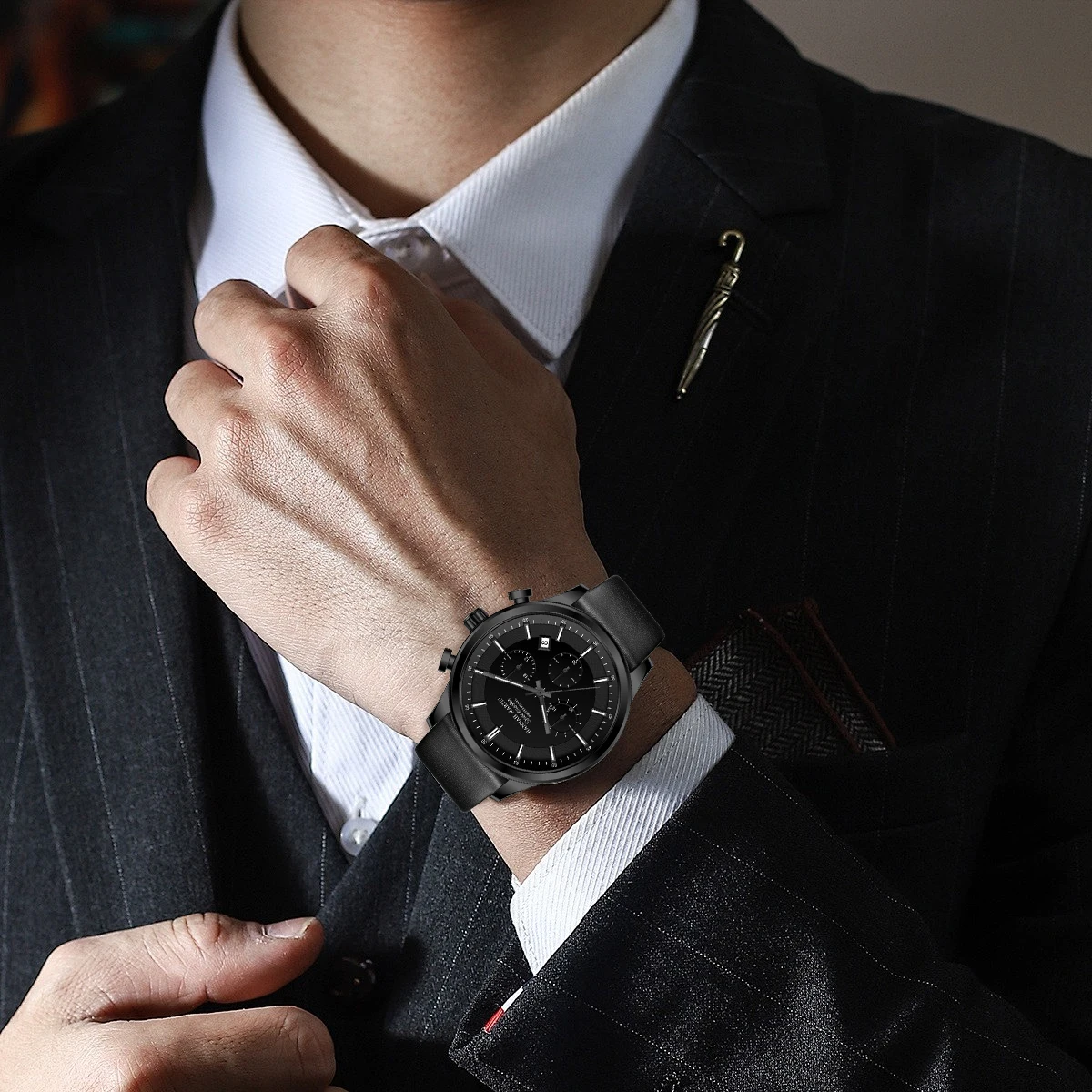 2024 New Mens Black Watch Fashionable Multi functional Timing Dial Original Quartz Movement Simulated Clock Silver Casual Watch