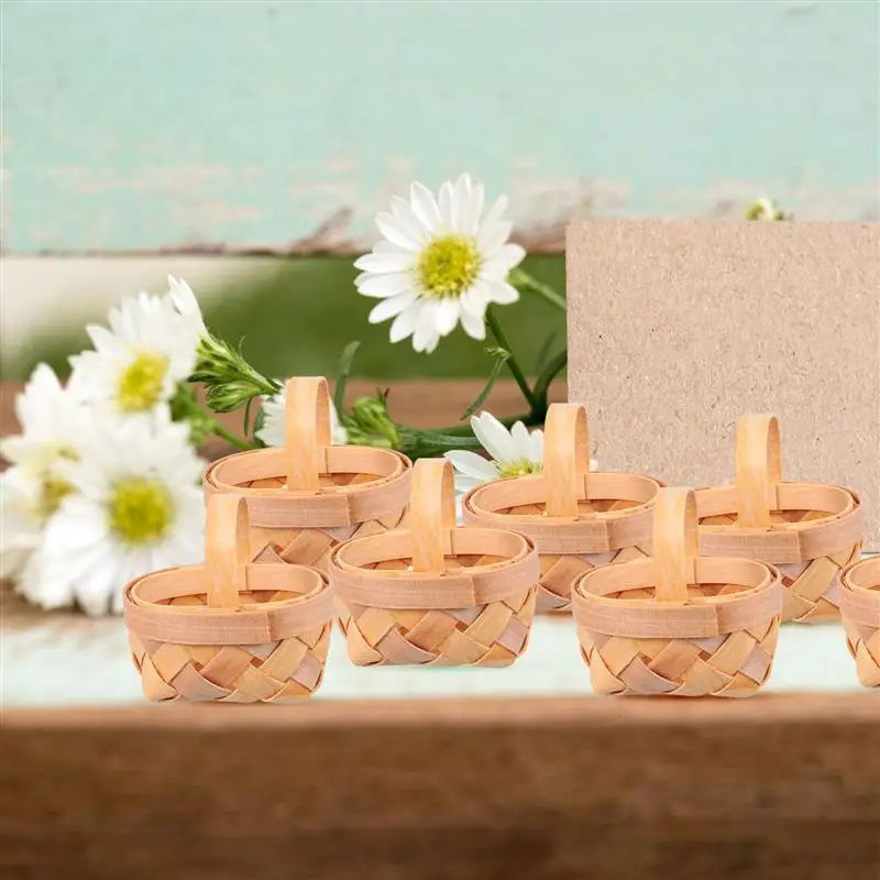 12Pcs Woven Mini Baskets for Crafts Wedding Candy Easter Picnic Wood Chip Portable Ornaments Birthday Gift Decorations