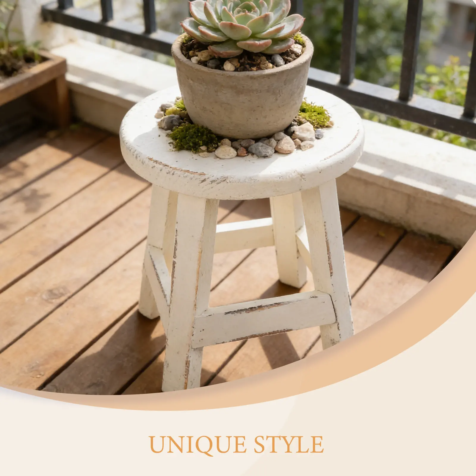 Wooden Garden Stool Plant Stand Round Rustic Small Decorative Outdoor Flower Pot Holder Display Stand for Patio Courtyard