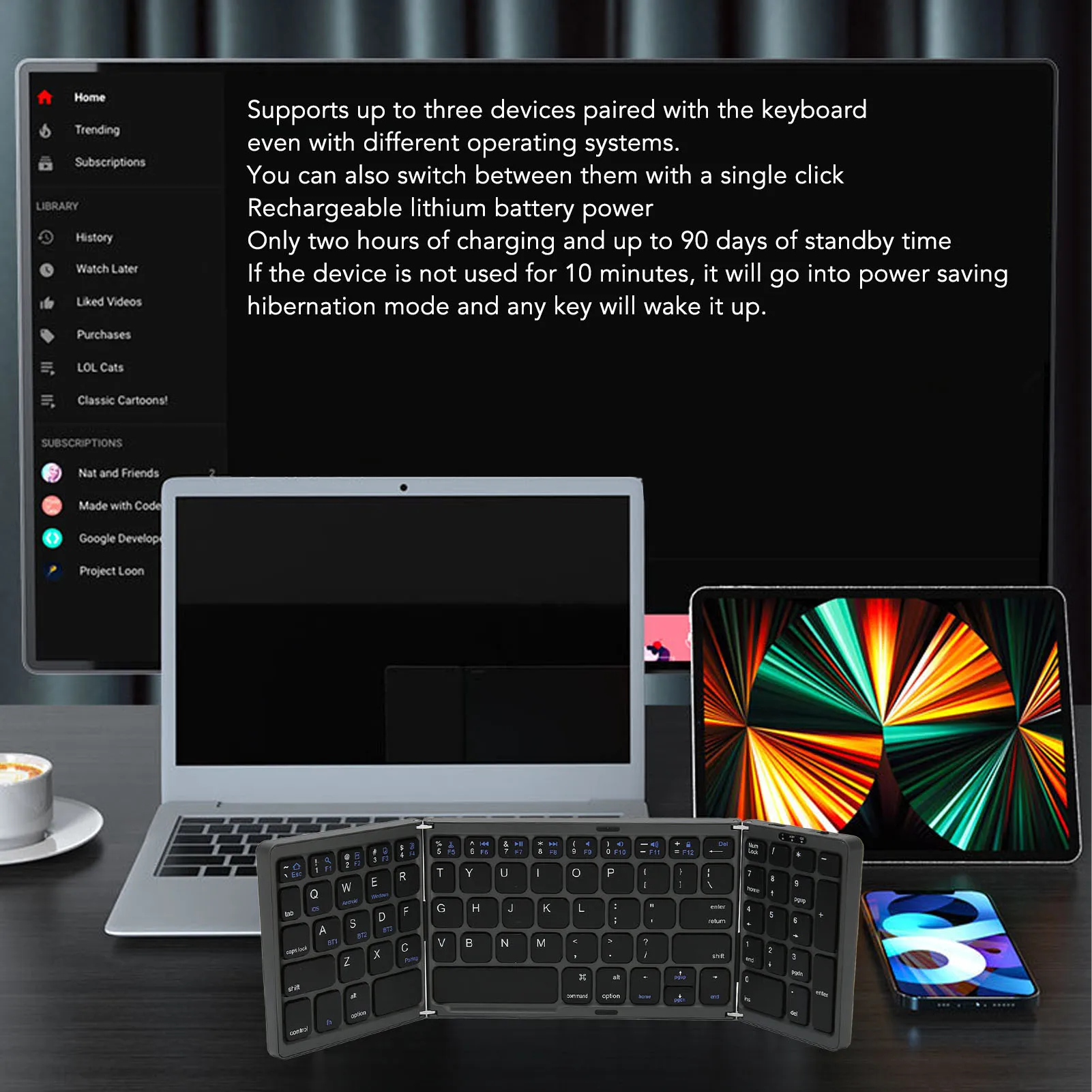 Foldable Bluetooth Keyboard   Size Bluetooth Keyboard Battery Powered Type C Interface with Numeric Key for PC