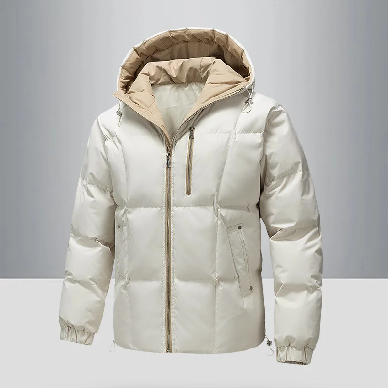 2025 Man Down Jacket Winter Thicken Cold-proof Long Sleeve Male Outerwear Simple Solid Color Outdoor Casual Men Hooded Coat