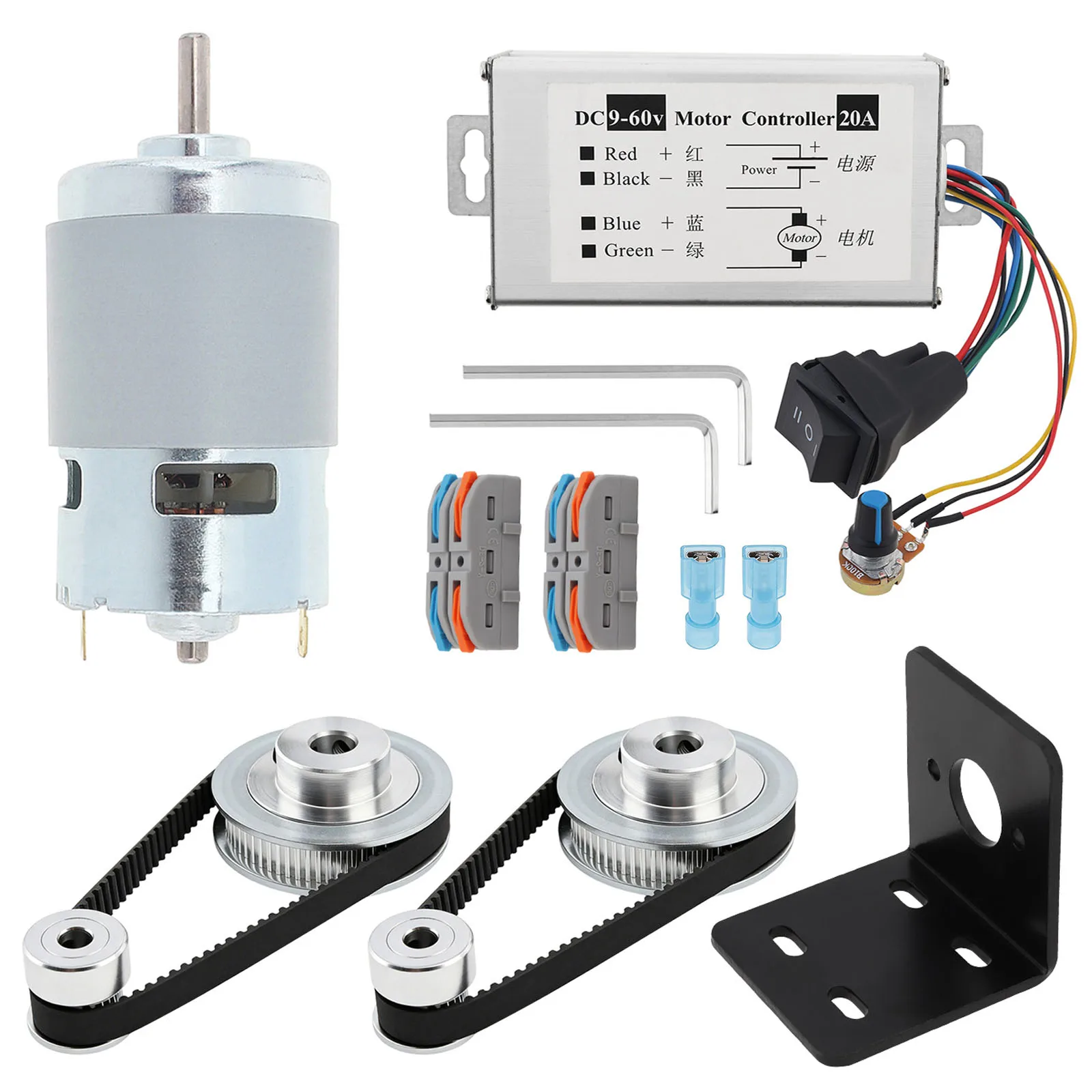12V-24V 775 DC Electric Motor and GT2 Timing Belt Pulley and Motor Controller Kit 2GT Synchronous Wheel Kit for Milling Machine