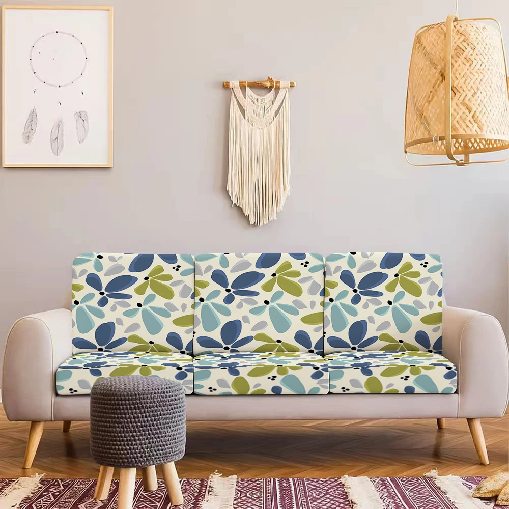 Summer Outdoor Sofa Cover with Fresh Leaf Print, Milk Silk Fabric, Stretchable & Non - Slip, Machine Washa