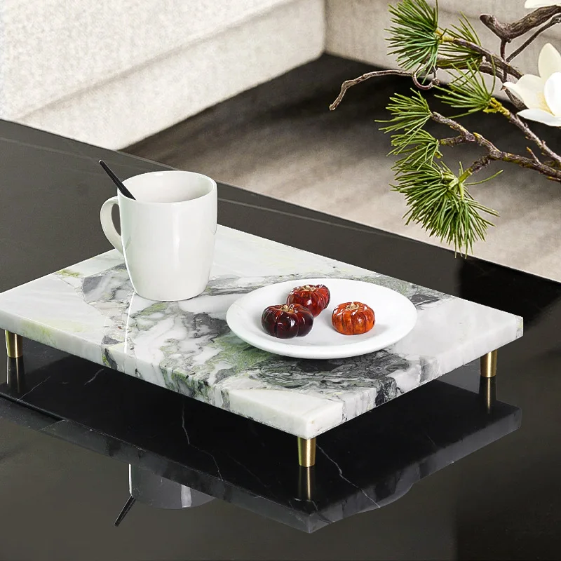 Furniture exhibition hall Modern living room Coffee table Dining room Cold jadeite marble rectangular storage tray ornament