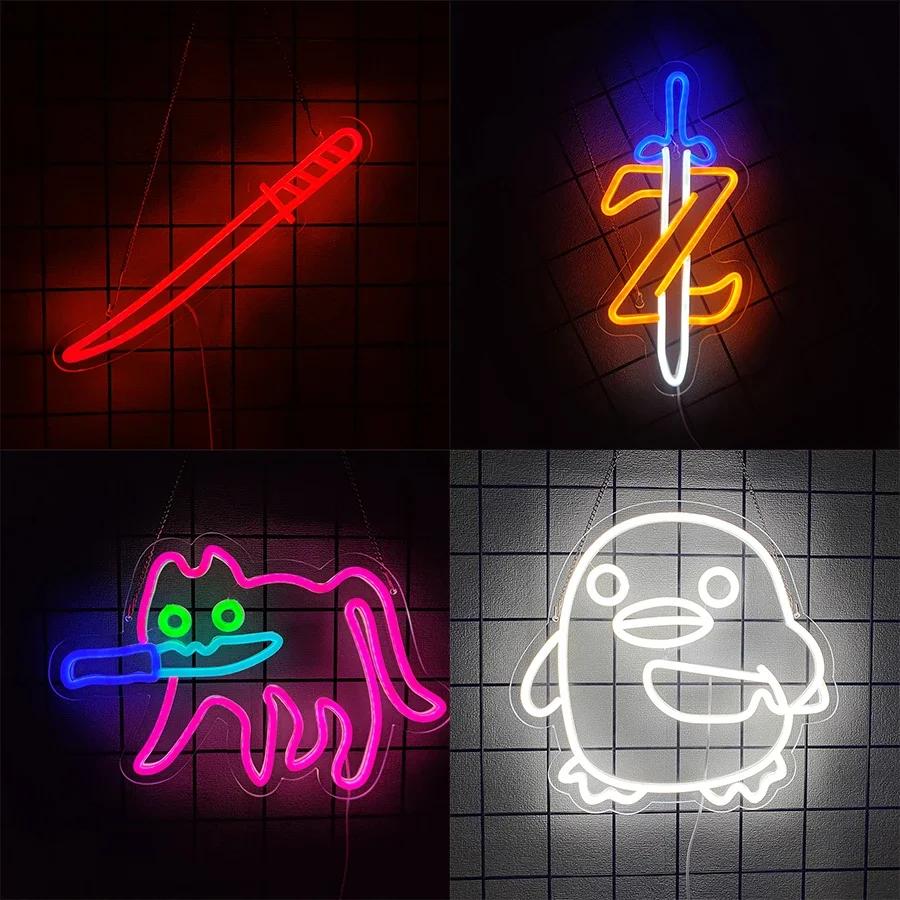 LED Neon sword Cute Neon Sign, USB Powered Neon Night Light, 3D Wall Art & Game room Bedroom Living Room party Decor
