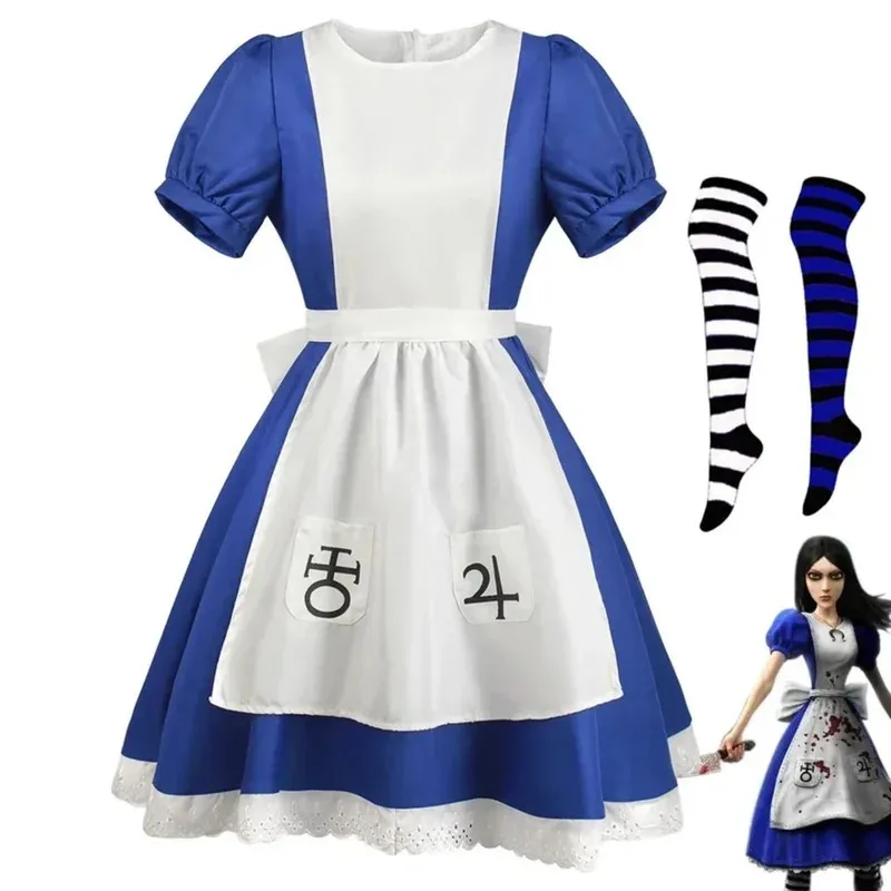 

Anime Alice Princess Dress Maid Apron Dress Game Madness Returns Alice Cosplay Costume For Women Girls Halloween Party