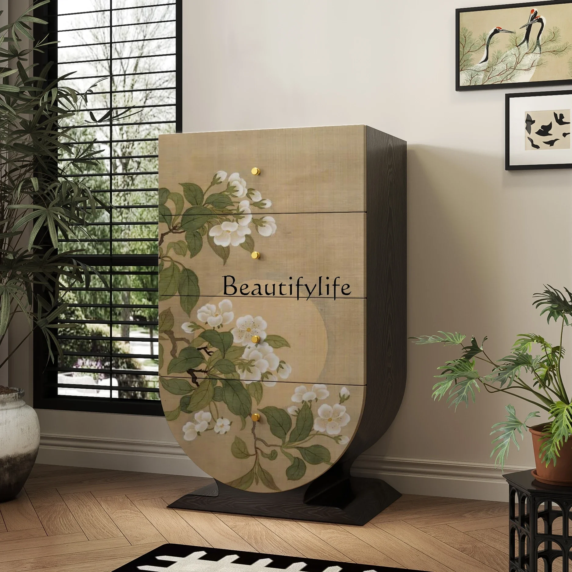 خزانة تخزين جانبية لتناول الطعام من الخشب الصلب بأربعة صناديق من Ljy #4