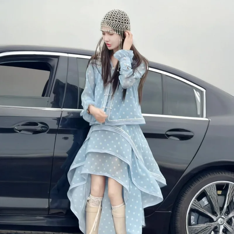 Foreign Style Gentle Fashion Sense Spring Summer Internet Celebrity New Casual Polka Dot Age Reduction Jacket Two-piece Set