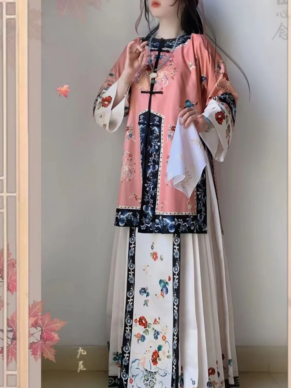 Holloween Costumes Chinese Hanfu Horse Face Skirt + Pink Blue Round Neck Hanfu Cloak Top Asian Dresses for Women Traditional