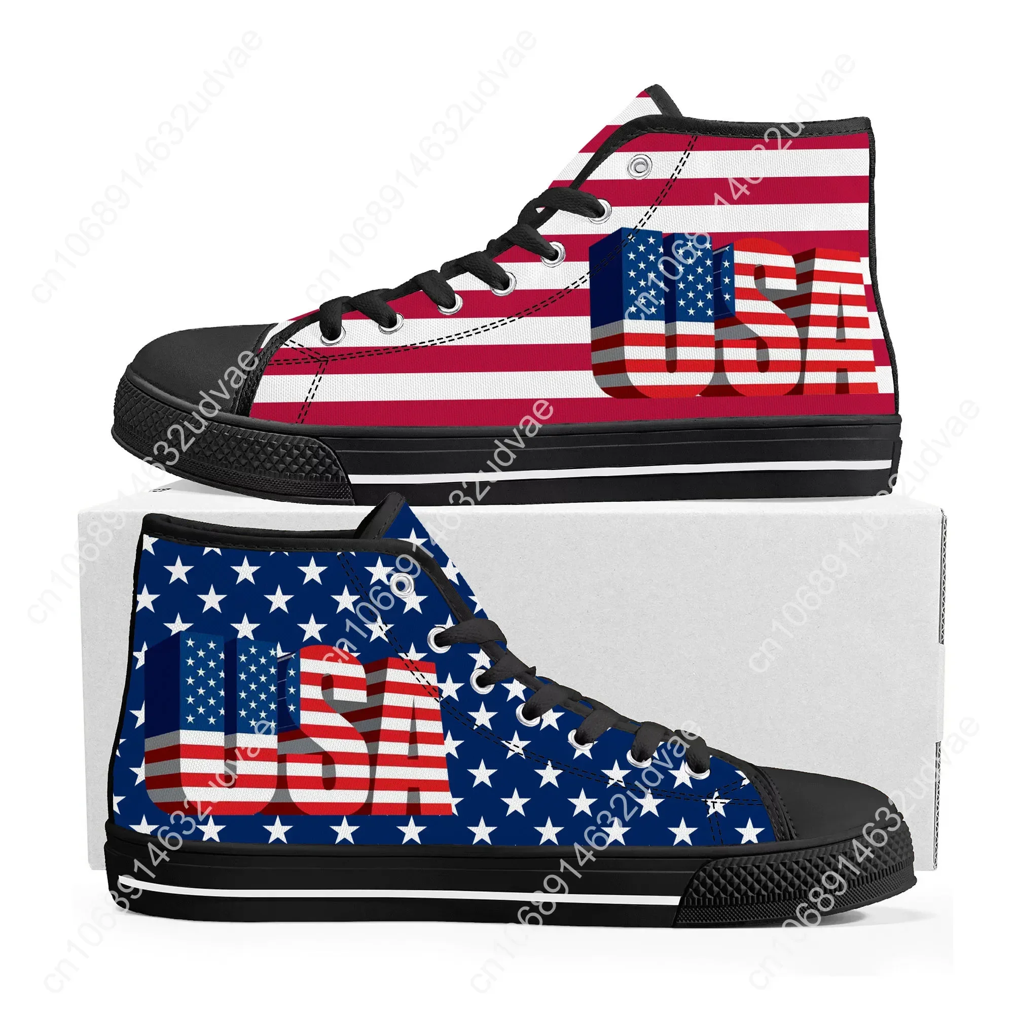 USA Flag American Red Blue White Art High Top Sneakers Mens Womens Teenager Canvas Sneaker Casual Couple Shoes Custom Shoe