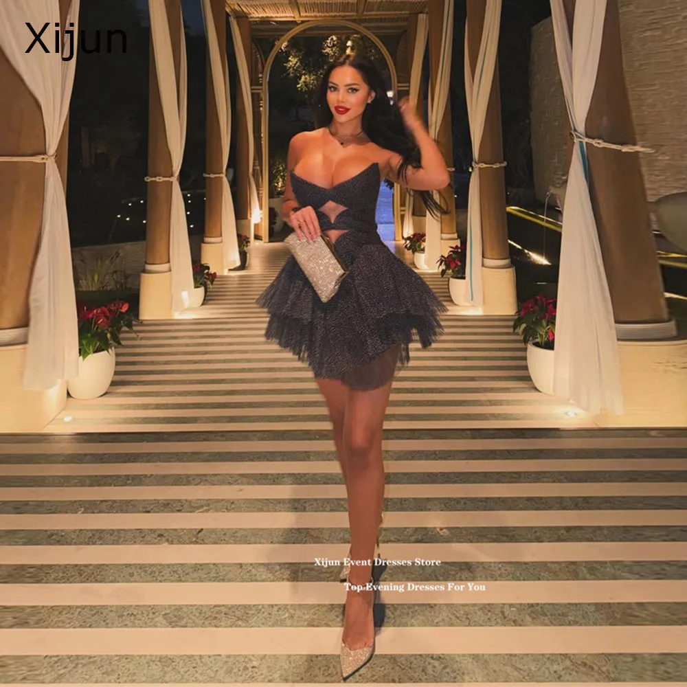 Xijun Modern Black Short Evening Dresses Cut-out Cocktail Dresses For Women Sleeveless Formal Mini Birthday Party Gowns Custom
