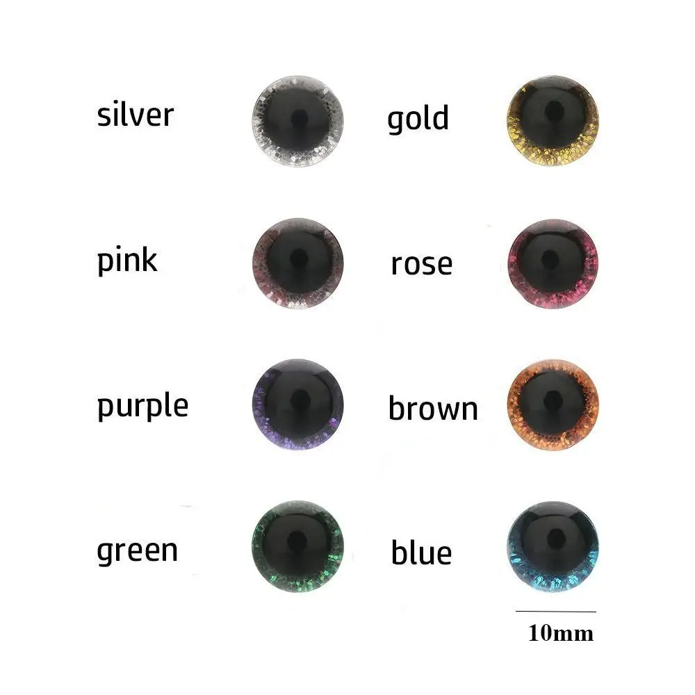 20pcs/10pairs 8 Colors Eyes Crafts Eyes with Washer 10mm Glitter Crystal Eyes Plastic Puppet Crystal Eyes DIY Doll Accessories