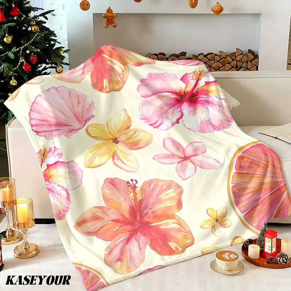 Tropical Hibiscus Shell Winter Summer Flannel Blanket Throw Fleece Soft Fuzzy Plush Cozy Fleece Blankets for Sofa Ideal Gifts