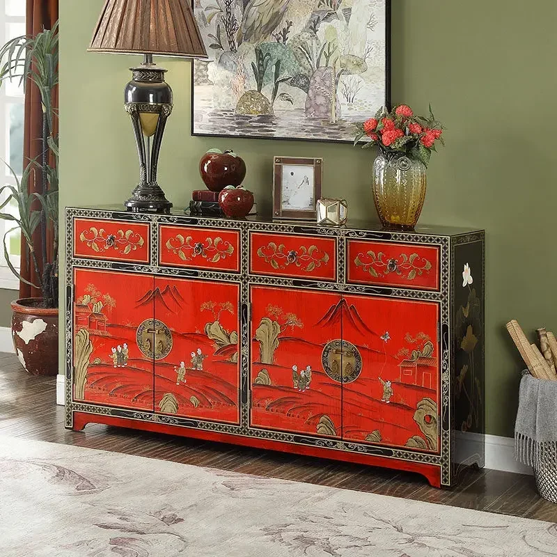 Entrance cabinet red paint painted character cabinet living room locker