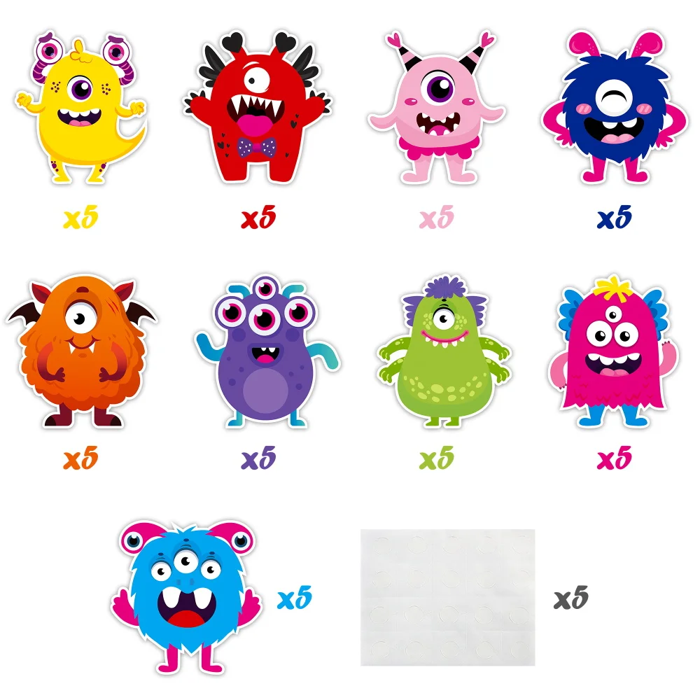 45Pcs Multi Monster Card Sticker Set Colour Cartoon Anime Cardstock Wall Decal Decor for Bedroom Living Room Birthday Dormitory