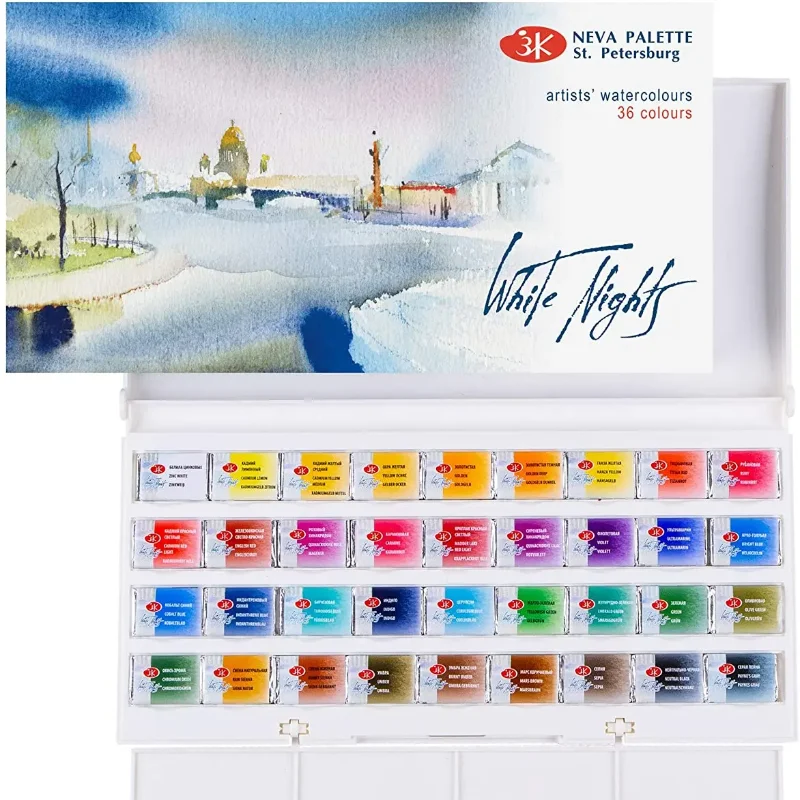 conjunto de pintura para aquarela para profissionais iniciantes iniciantes arte suprimentos noites brancas russas soneto 12 16 24 36 cores full pans 01