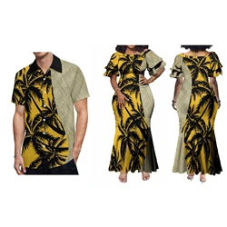 2024 New Polynesian Island Design Women'S Fishtail Dress With Sheath Long Skirt Matching Men'S Aloha Shirt Free Shipping