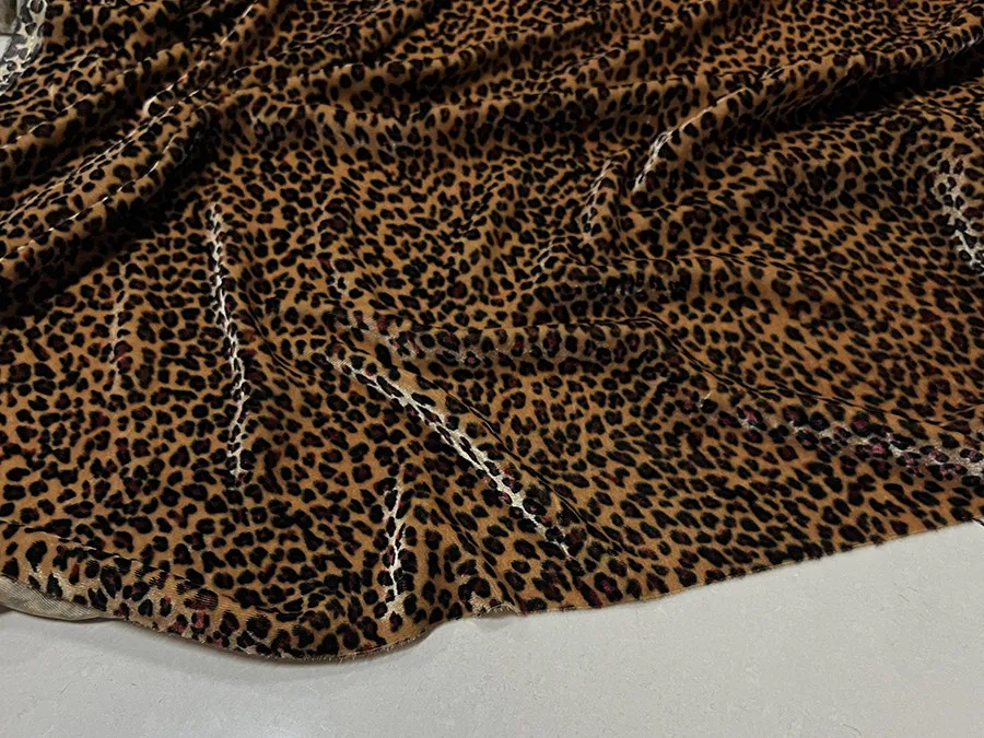 Designer Cloth Silk Velvet Clothing Fabric Wild Leopard Print Silk Warp-Knitted Velvet Fabric 2 Colors Cheongsam Dress
