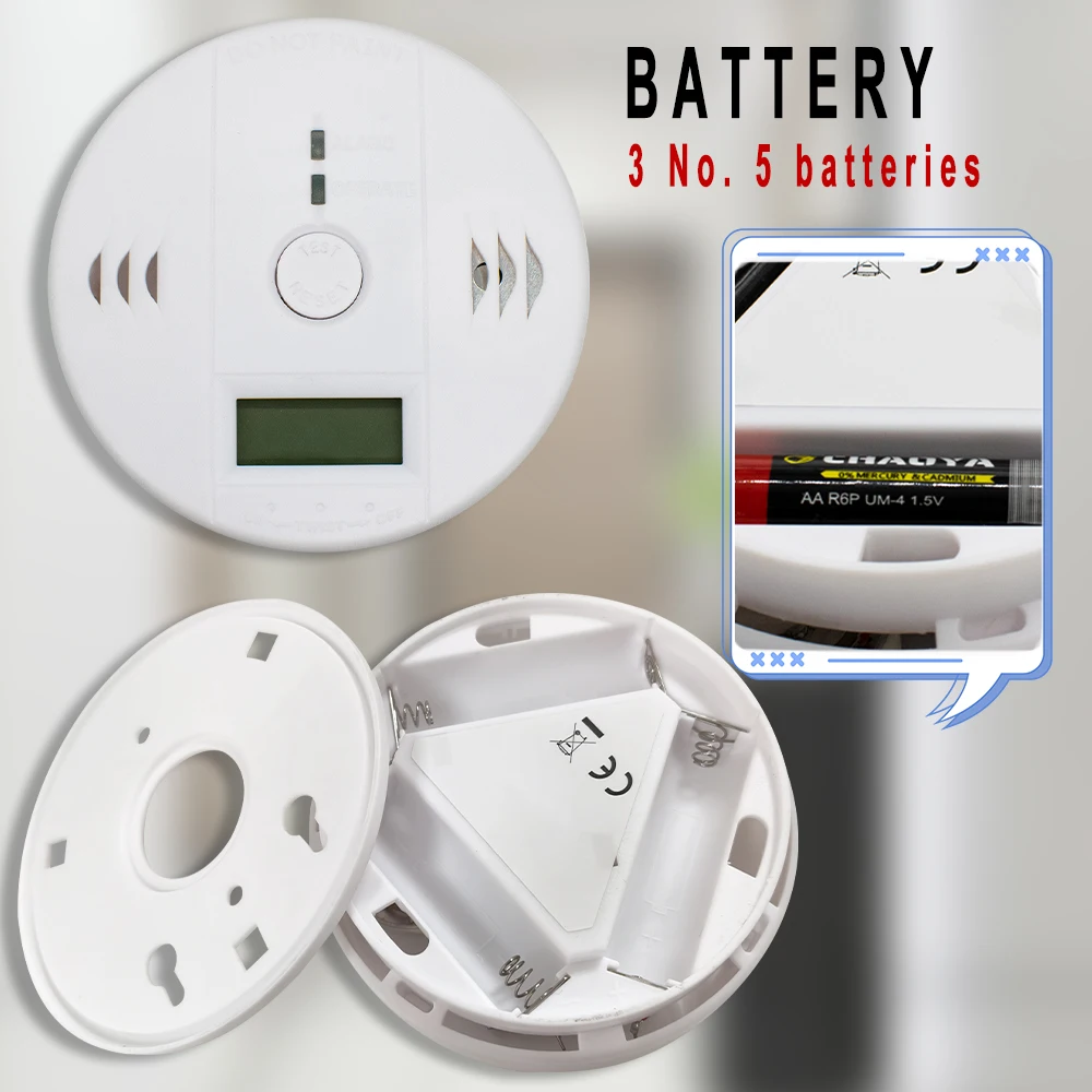 Independent CO Alarm Sensor Carbon Monoxide Alarm Detector High Sensitive 85dB Warning with LCD Photoelectric Display