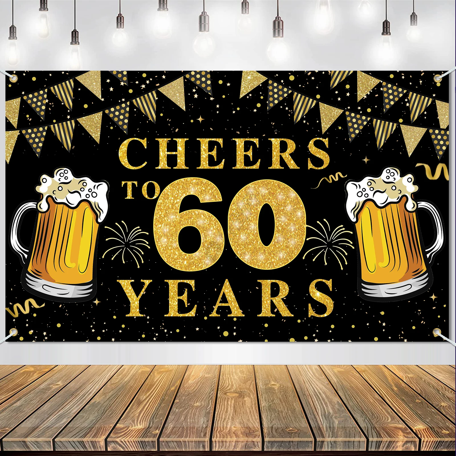 Happy Birthday Banner Backdrop Party Decoration,Cheers Background for Photo Party Supplies Anniversary Outdoor Indoor Decoration