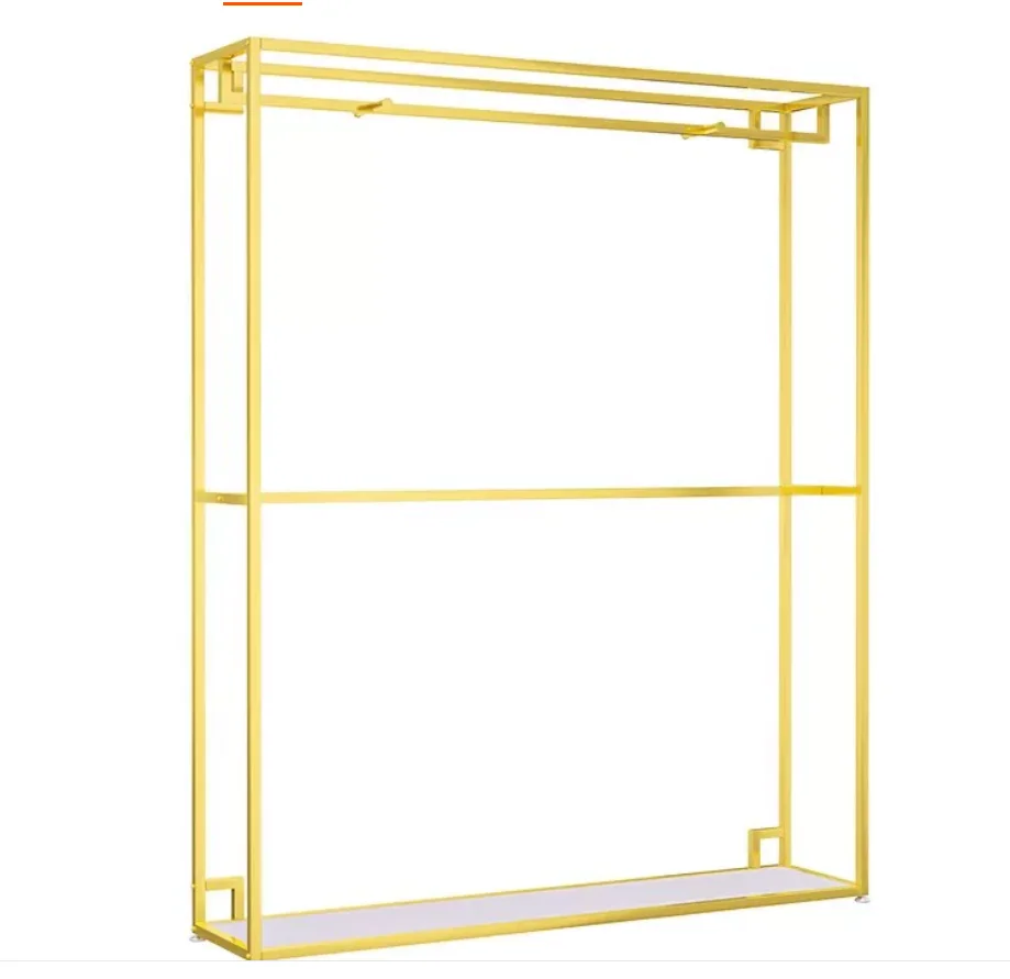 Wedding rack, photography studio, high-end floor standing men's clothing dedicated shelf, double-layer suit hanger, golden cloth