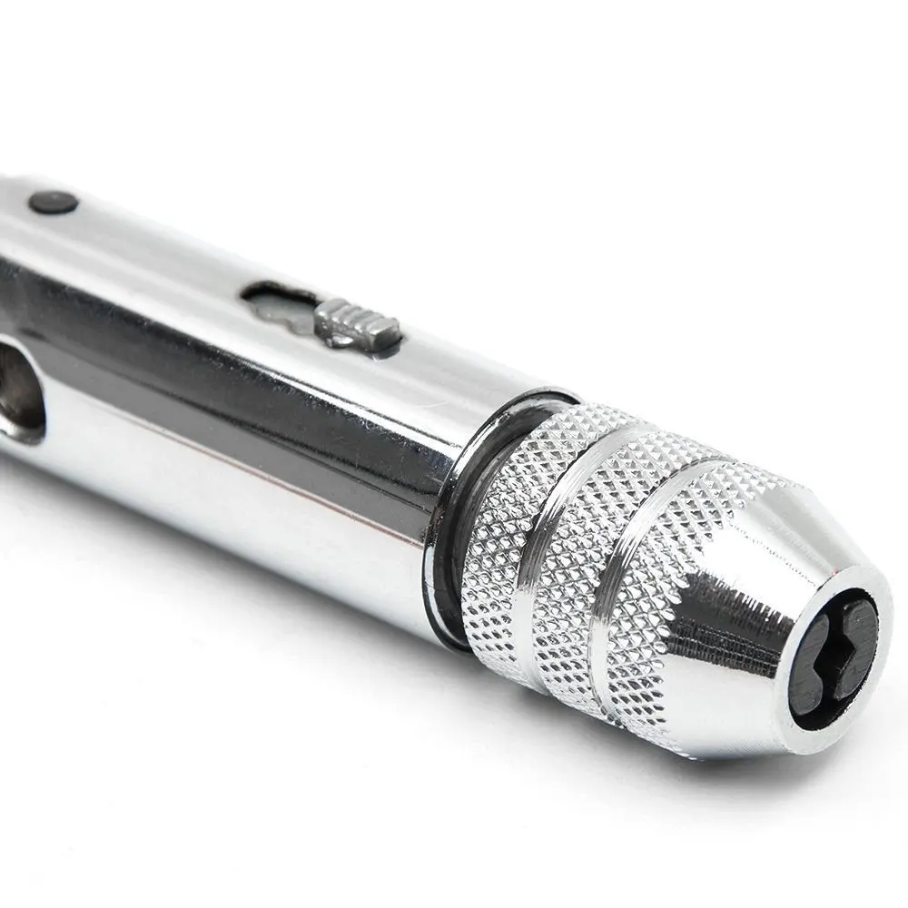 Adjustable Silver T-Handle Ratchet Tap Holder Wrench with 5pcs M3-M8 3mm-8mm Machine Screw Thread Metric Plug T-shaped Tap