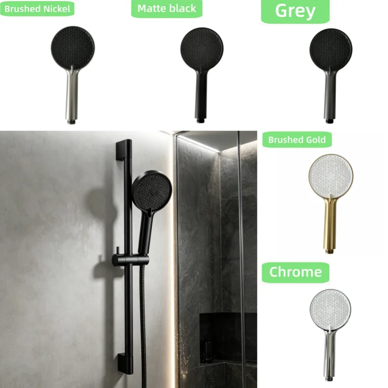 Brushed Nickel Wall-Mounted Adjustable Slider Shower Rod Bathroom Riser Bar With Hose And Shower Head Shower Accessories