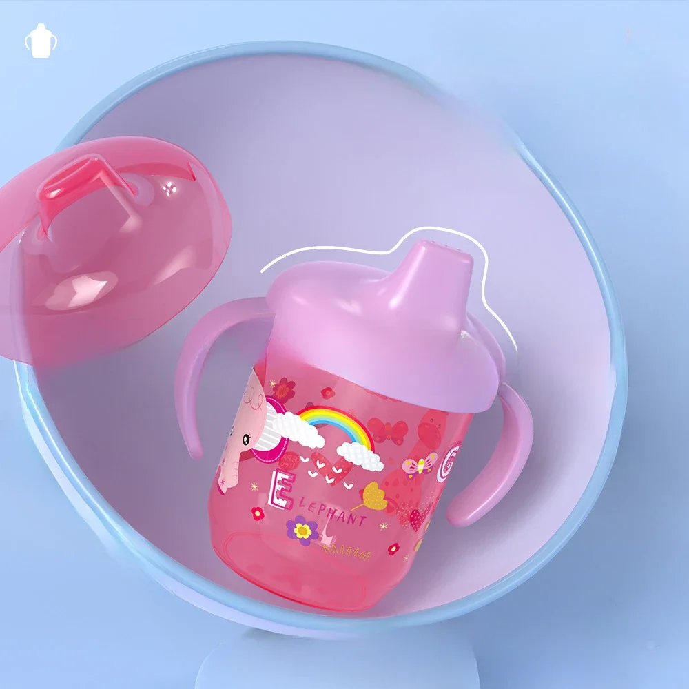 260ML Hot Sale Baby Learning Drinking Cups Double Handle Flip Lid BPA Free Leakproof Infants Water Cups Bottle Duckbill Cup Lid