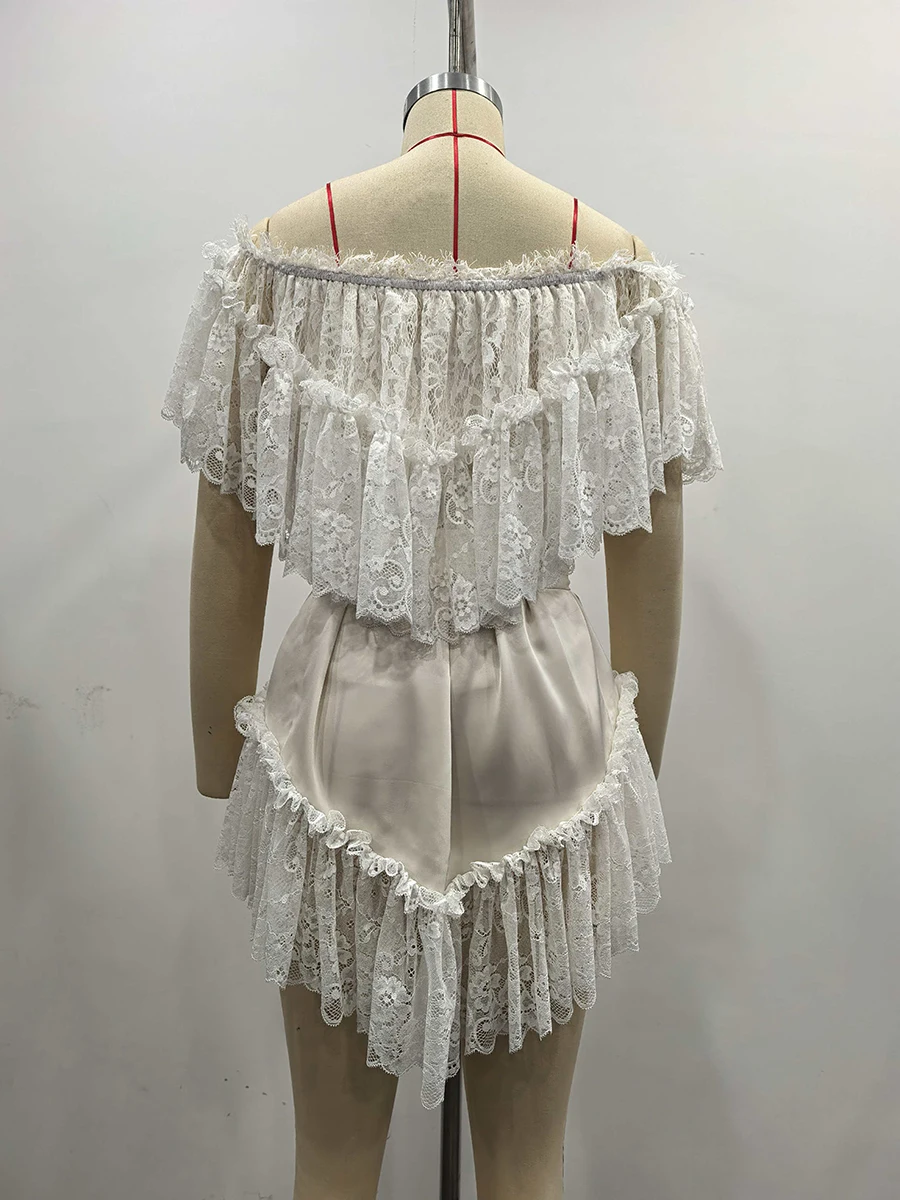 TWOTWINSTYLE Retro Romantiek Asymmetrische Kanten Jurk voor Vrouwen Slash Hals Korte Mouw Patchwork Satijnen Strik Mini Jurken Vrouwelijke