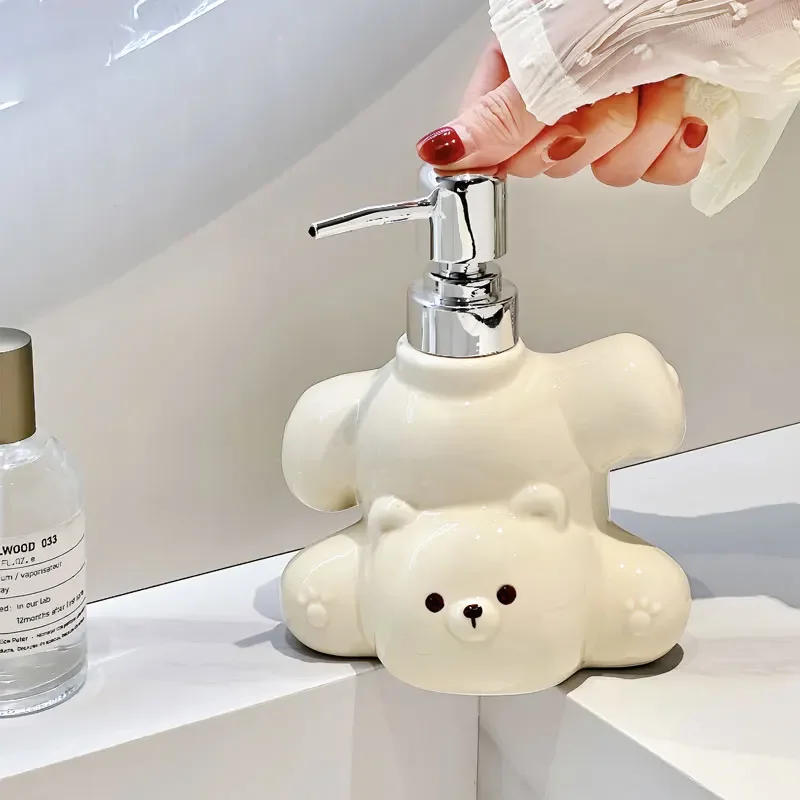 

400ml soap dispenser Cute Little White Bear Ceramic lotion Hand Wash Bottle Toilet Shampoo Dispensing Press Bottle dispenser