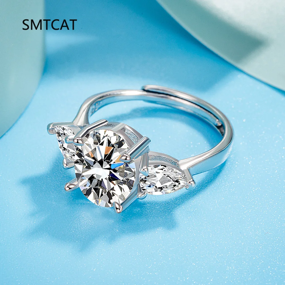 3/8 قيراط البيضاوي قطع كامل مقلد مويسانيتي خاتم الخطوبة الكمثرى قطع مختبر الماس 925 فضة 3-حجر خاتم الزواج النساء