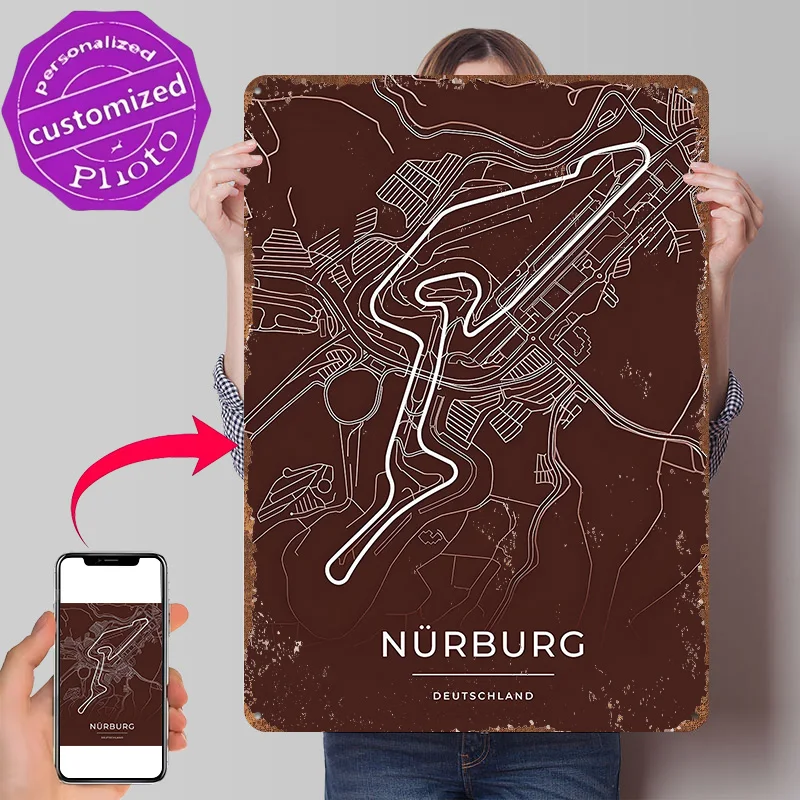 Legendary German Track Map 3D Texture Metal Poster Customized Wall Art Tin Sign Gift for Mancave Decoration Garage Accessories