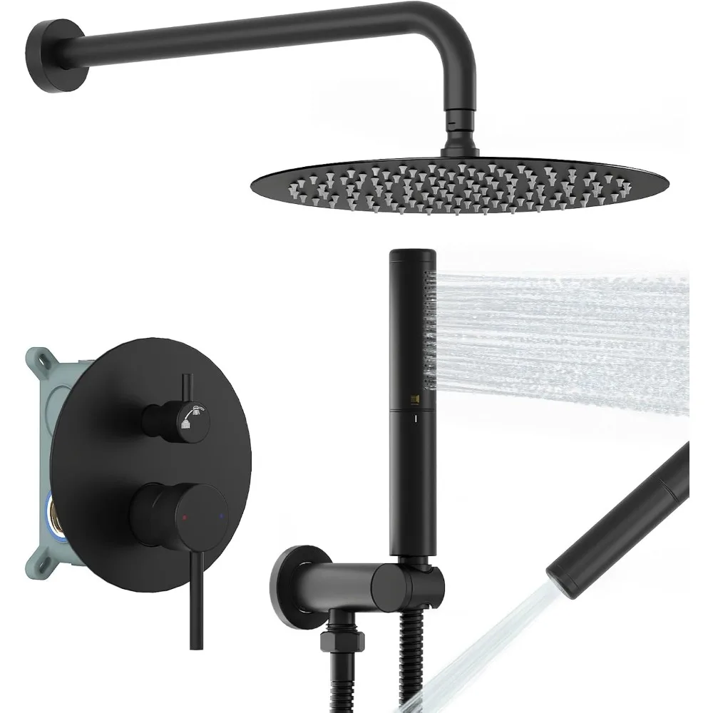 

10 Inch Round Rain Shower Head and Handheld Wall Mount System with High Pressure Rainfall Shower Faucet