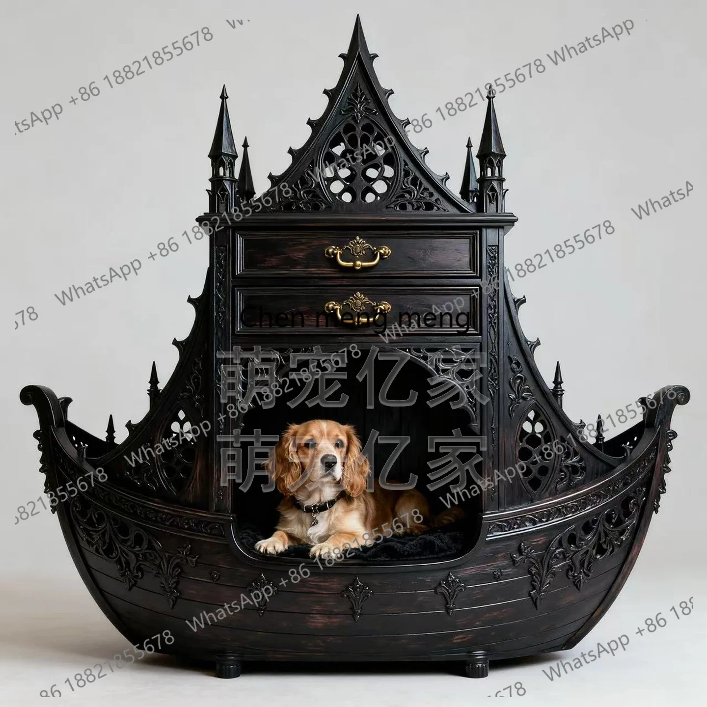 Wood carving Crafts Fireplace Cat Dog Villa Cat Dog House Pet Sofa Nest
