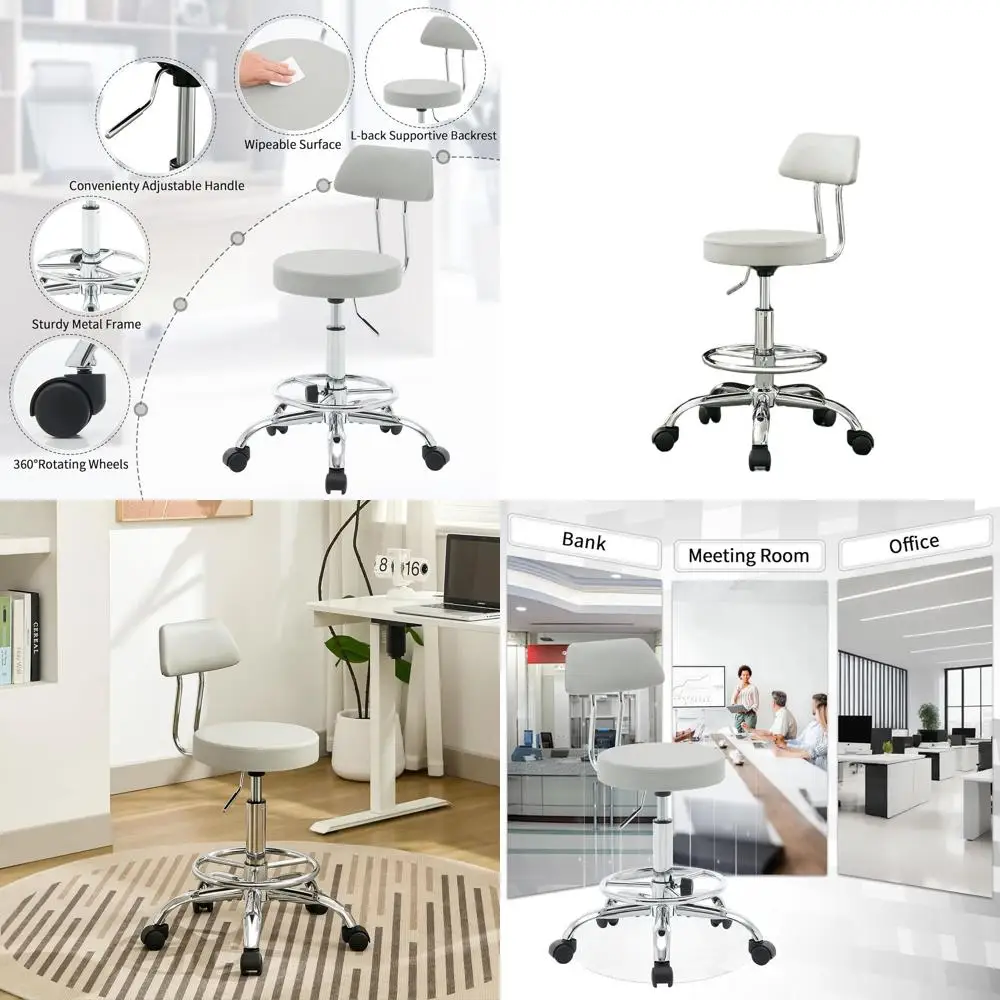 

Drafting Stool (Height Adjustable Office Chair with Footrest 19.5"-26.6")(Drum Stool with Back) Space Saving Tattoo Chair (Gray)