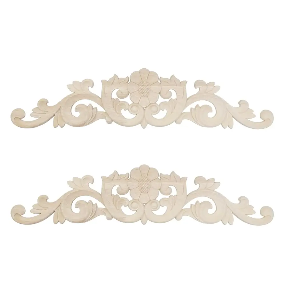 

Wood Carved Appliques Onlay,2Pcs Wood Detail Unpainted Ornament,Decorative Wood Applique Diy Wood Appliques And Onlays For Bed