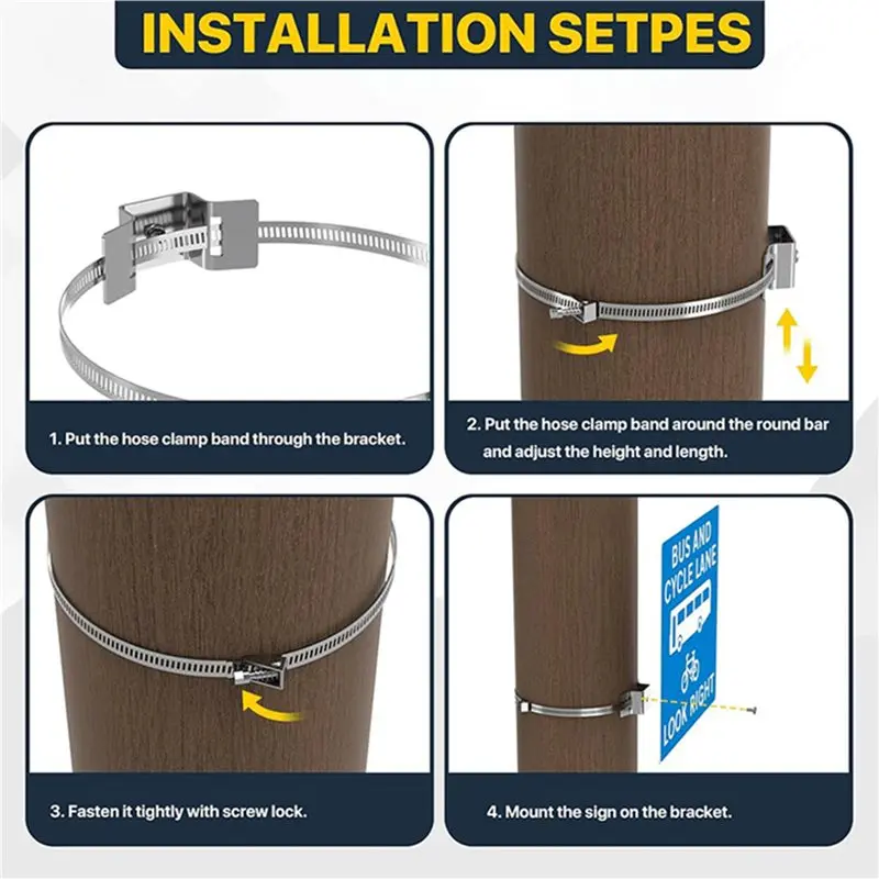 AS63-8X Adjustable Sign Mounting Bracket For Larger Poles,4 To 15In Metal Street Sign Mounting Bracket Hardware