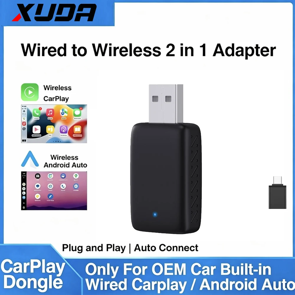 New Wired To Wireless Carplay Android 2 In 1 Automatic Adapter Car Gadget Smart Box Plug and Play 5Ghz Wifi Fast Connection