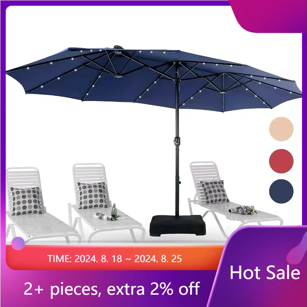 

15 Foot Large Terrace Umbrella with Solar Lights, Equipped with 36 LED Lights, Including Umbrella Holder (bracket), Navy Blue