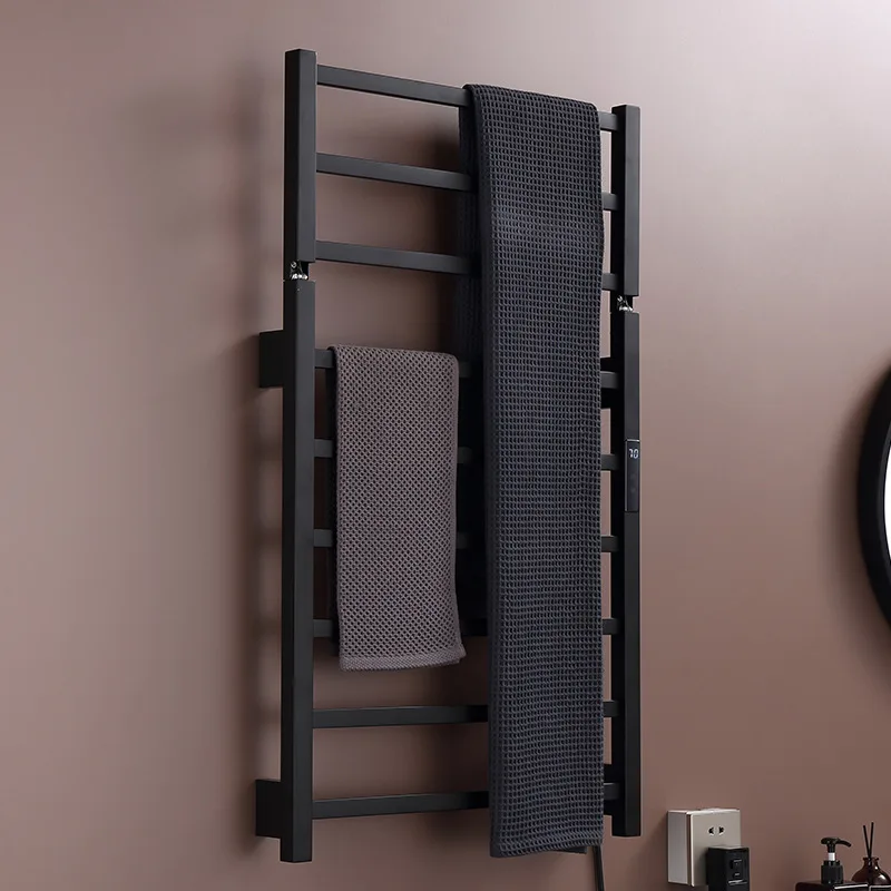 Portasciugamani elettrico pieghevole con display digitale intelligente, stendibiancheria bianco da parete per bagno, portaoggetti