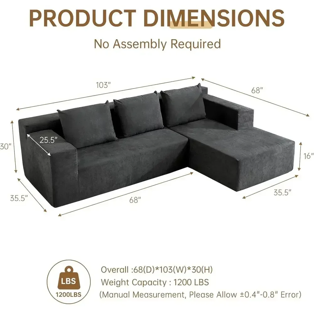 Modern L-Shaped Sectional Sofa with Deep Seating, Minimalist Style, Living Room Furniture, Ready to Use, Grey