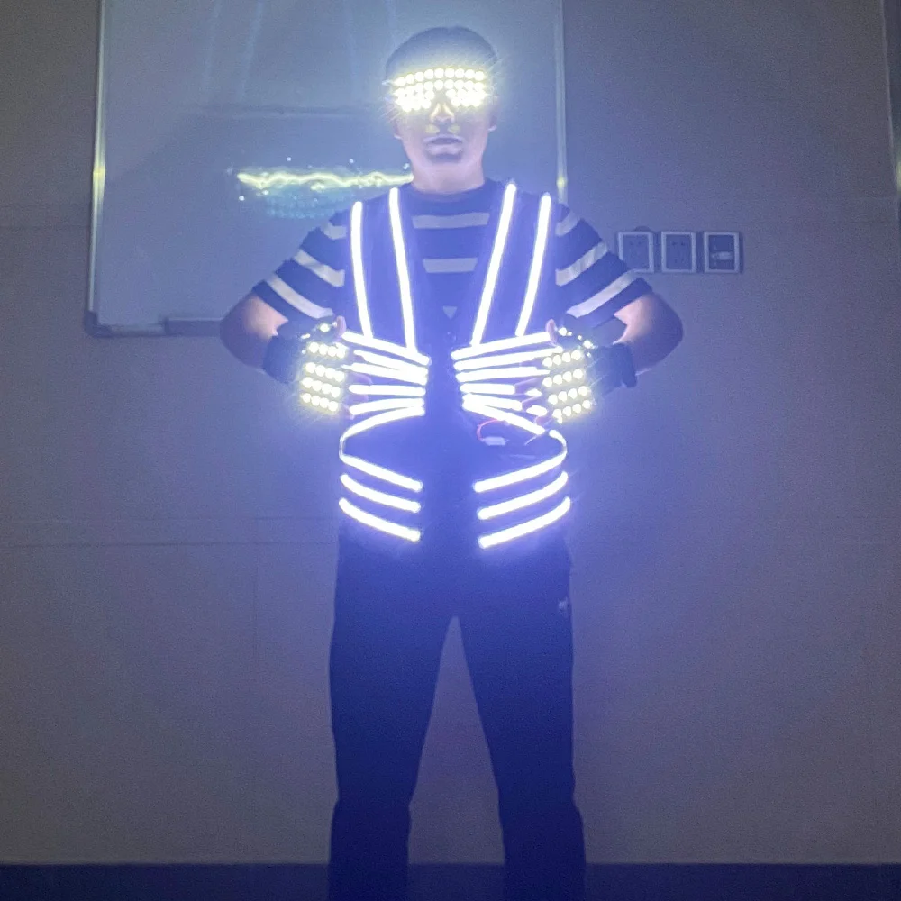 LED vest Glasses gloves Party show Light up costume magician performing costume Circus Halloween LED light up vest glasses glove