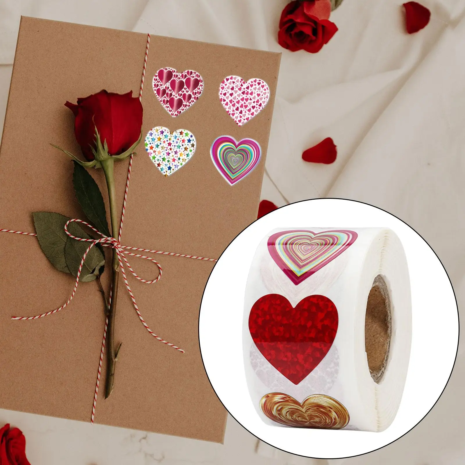 3xValentines Day Stickers 500 Pieces Heart Stickers 1 Roll for Kids Adults