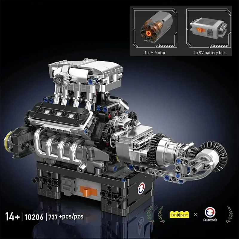 737 stücke 10206 Sport Auto V8 Motor Bausteine Set Mit Motor Simulation Modell Technische Ziegel fahrzeug Ornamente Geschenk Spielzeug