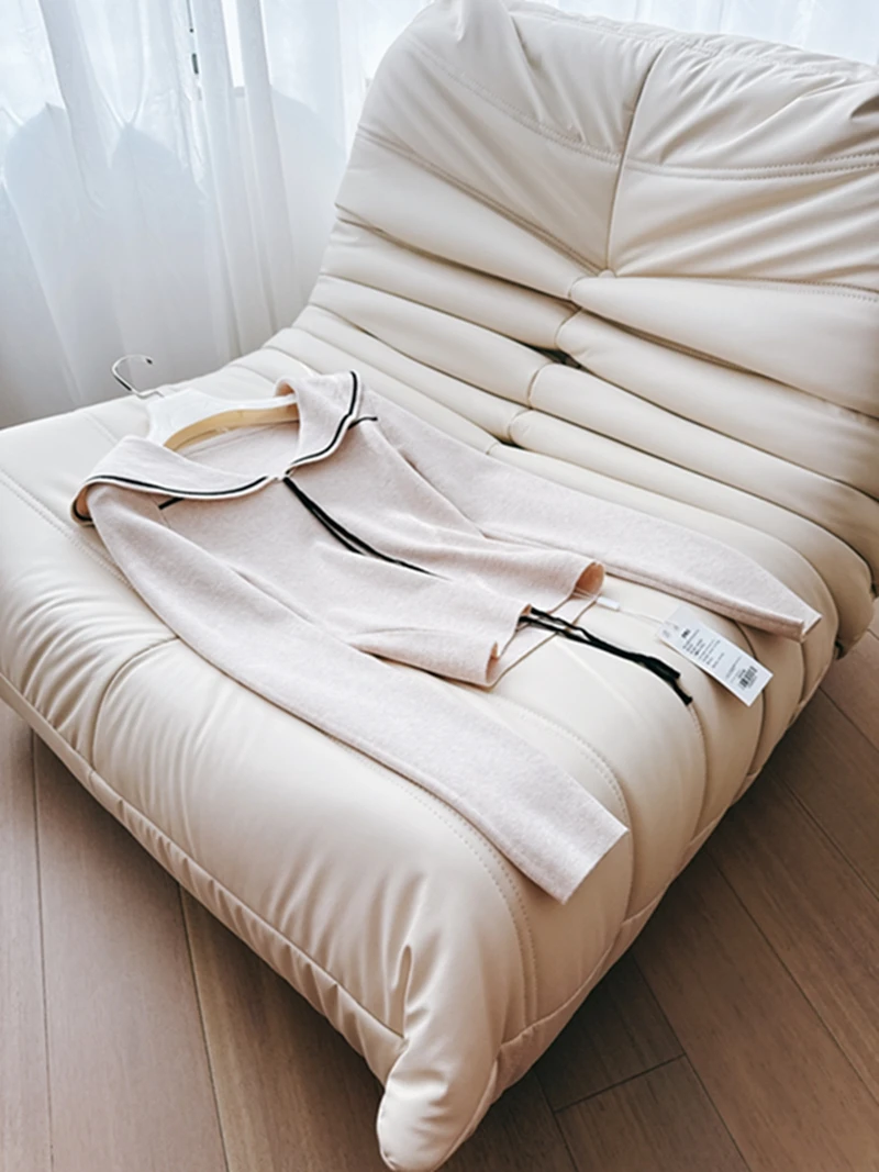 

Soft Navy Collar Knitted Top Waist Cinched Belted ort Length Versatile Inner And Outer Wear Gentle Sle Women's Wool Sweater