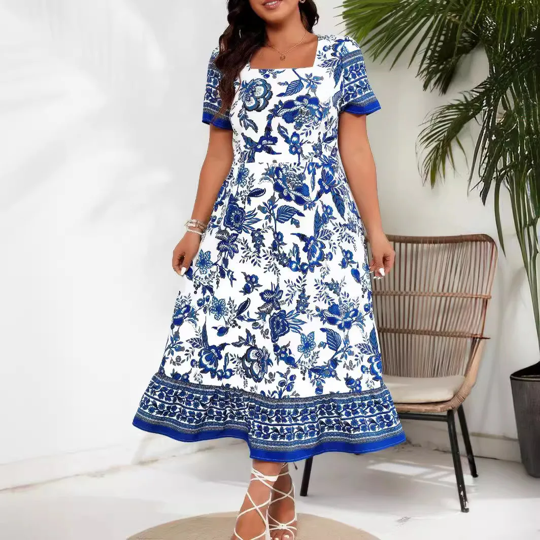 Plus Size Kleider Dame elegante schicke bedruckte Kleid Frauen Mode lässig hohe Taille Kleid Streetwear Frühling Sommer