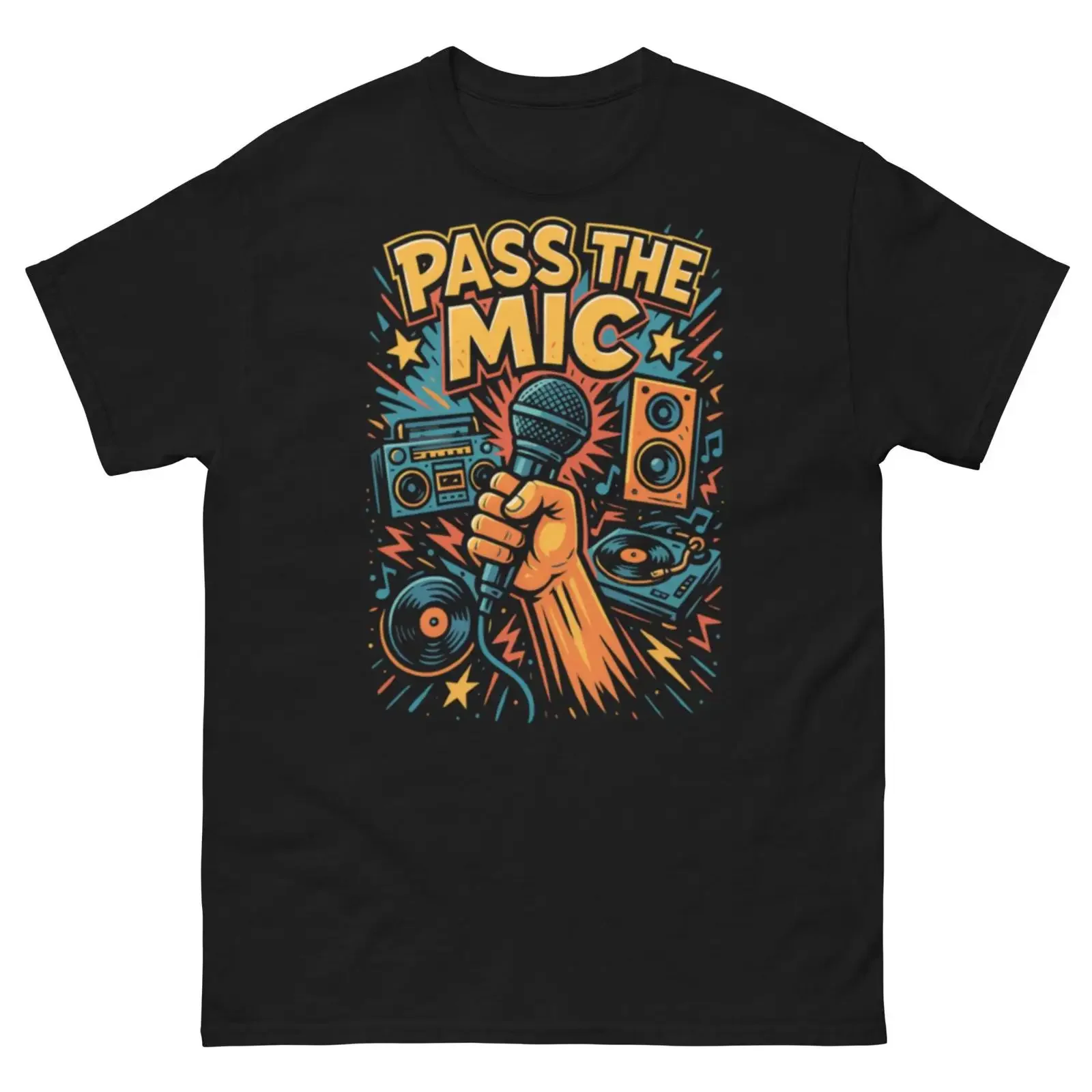 Pass The Mic Graffiti Rap Streetwear T Shirt Classic vintage Washed Top For Everyday Wear Casual Soft Stretched