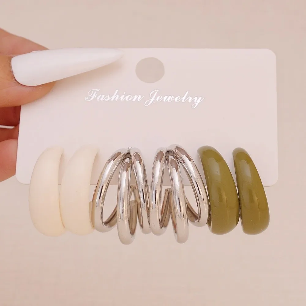 3/6 Pairs Vintage Round Drop Pendant Earrings Gold C-shaped Hoop Earring Set Minimalist Bohemian Ear Studs Jewelry
